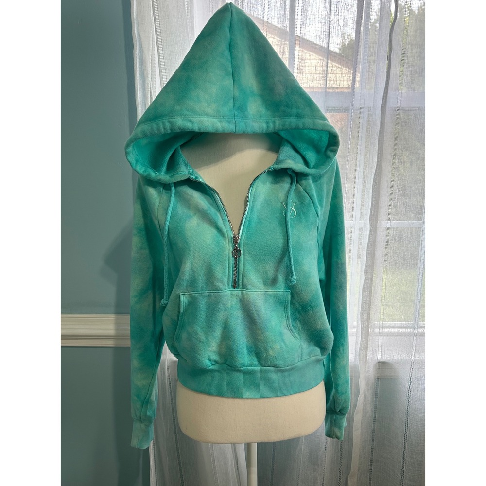 Victorias Secret On Point Teal Tie Dye Half Zip‎ Hoodie Sweatshirt Womens Small